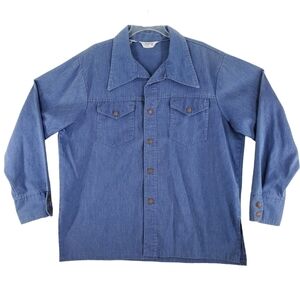 Vtg JC Penney Corduroy Shirt Men XL Blue Western Button Down Long Sleeve Shacket